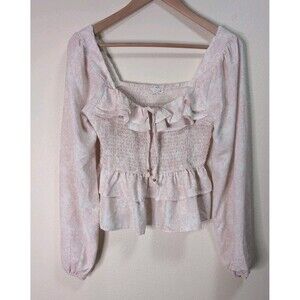 Vintage Y2K Style Babydoll Top Pink Ruffle Floral Cottagecore  Milkmaid Peasant